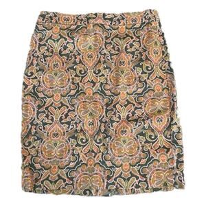 J Crew Paisley Pencil Skirt Stretch Cotton Orange Greens, Pink Women’s size 2